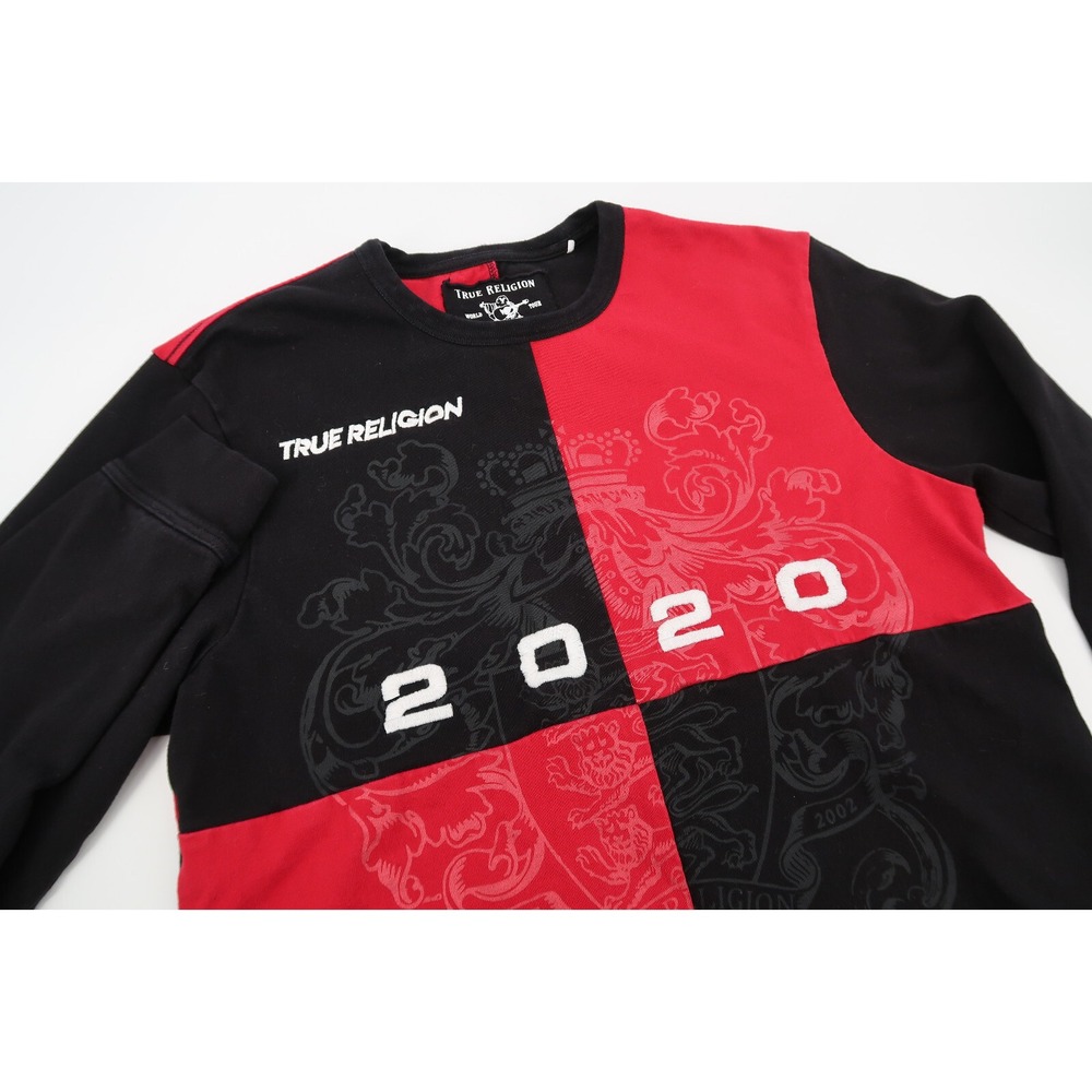 True Religion Mens Large Embroidered Logo Long Sleeve Crew Neck Red Black - Picture 3 of 5